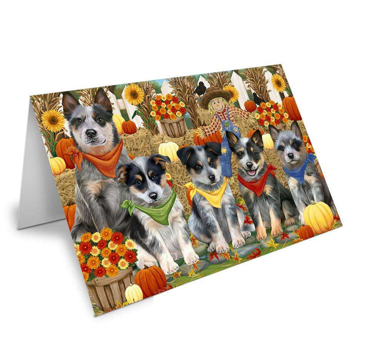 Harvest Time Festival Day Blue Heelers Dog Handmade Artwork Assorted Pets Greeting Cards and Note Cards with Envelopes for All Occasions and Holiday Seasons GCD61130