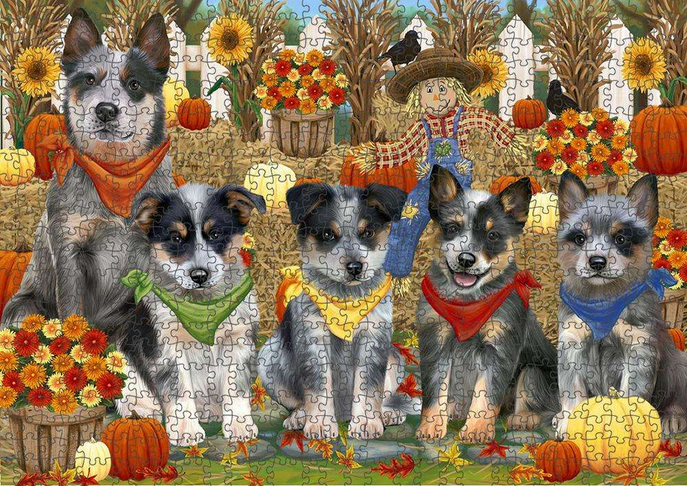 Harvest Time Festival Day Blue Heelers Dog Puzzle with Photo Tin PUZL61032