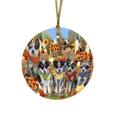 Harvest Time Festival Day Blue Heelers Dog Round Flat Christmas Ornament RFPOR52358