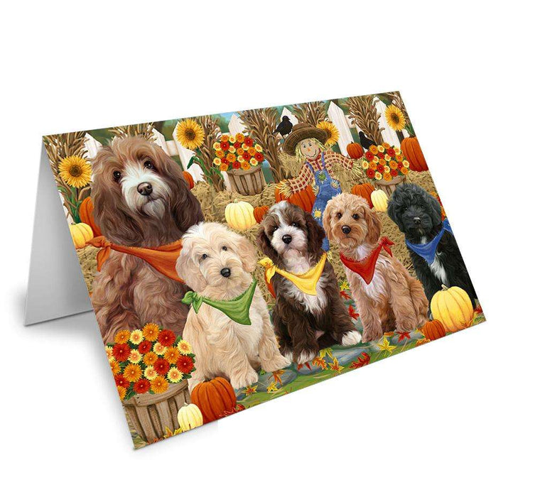 Harvest Time Festival Day Cockapoos Dog Handmade Artwork Assorted Pets Greeting Cards and Note Cards with Envelopes for All Occasions and Holiday Seasons GCD61133
