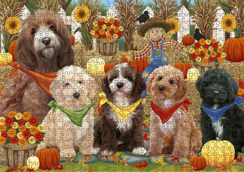 Harvest Time Festival Day Cockapoos Dog Puzzle with Photo Tin PUZL61035