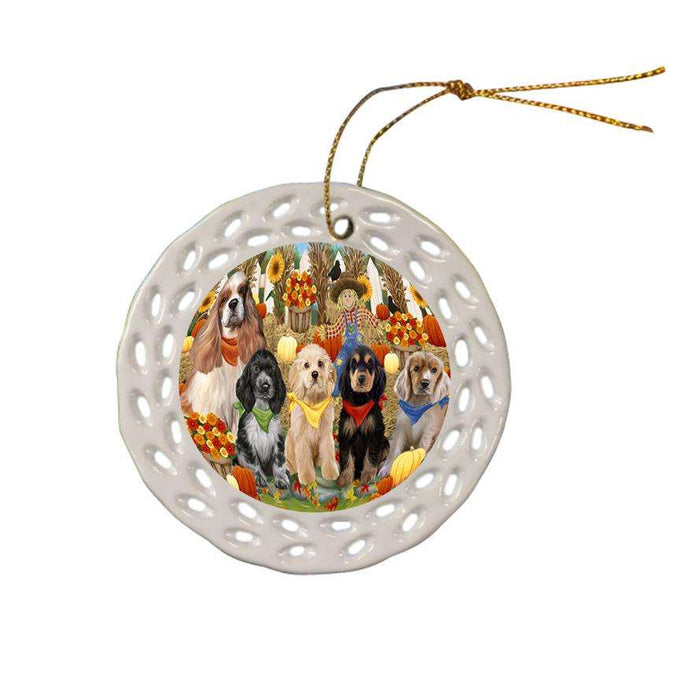 Harvest Time Festival Day Cocker Spaniels Dog Ceramic Doily Ornament DPOR52369