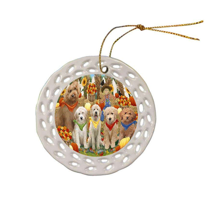 Harvest Time Festival Day Goldendoodles Dog Ceramic Doily Ornament DPOR52370