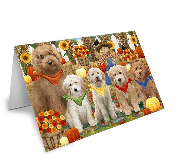 Harvest Time Festival Day Goldendoodles Dog Handmade Artwork Assorted Pets Greeting Cards and Note Cards with Envelopes for All Occasions and Holiday Seasons GCD61139