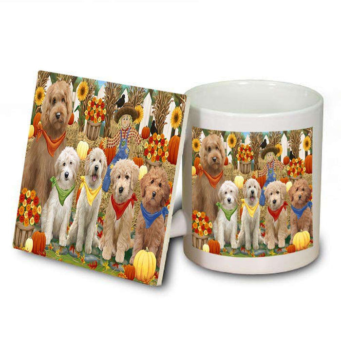 Harvest Time Festival Day Goldendoodles Dog Mug and Coaster Set MUC52362