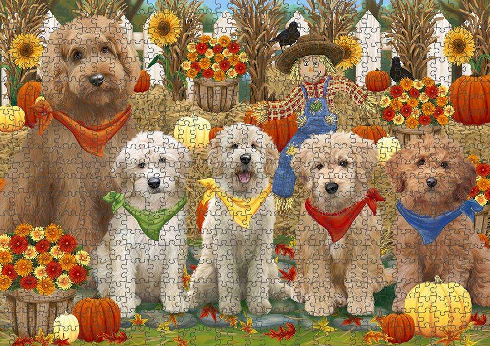 Harvest Time Festival Day Goldendoodles Dog Puzzle with Photo Tin PUZL61041