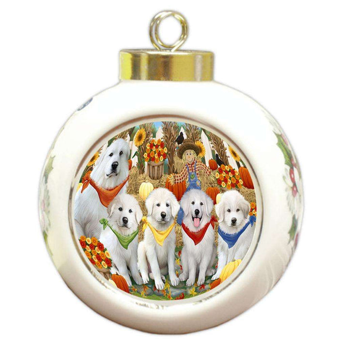 Harvest Time Festival Day Great Pyrenees Dog Round Ball Christmas Ornament RBPOR52371