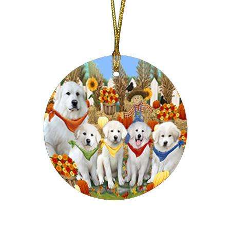 Harvest Time Festival Day Great Pyrenees Dog Round Flat Christmas Ornament RFPOR52362