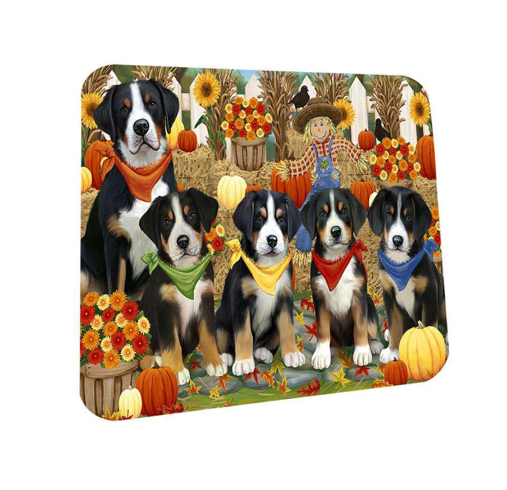 Harvest Time Festival Day Greater Swiss Mountain Dogs Coasters Set of 4 CST52331