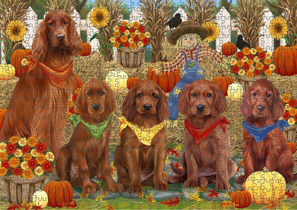 Harvest Time Festival Day Irish Setters Dog Puzzle with Photo Tin PUZL61050