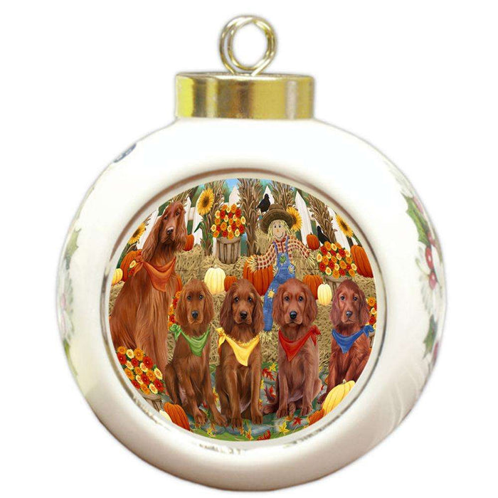 Harvest Time Festival Day Irish Setters Dog Round Ball Christmas Ornament RBPOR52373