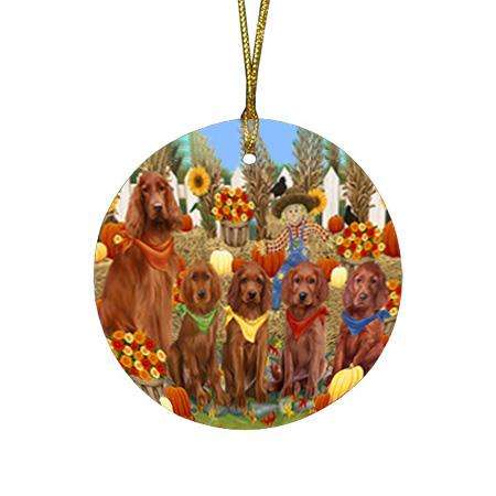 Harvest Time Festival Day Irish Setters Dog Round Flat Christmas Ornament RFPOR52364