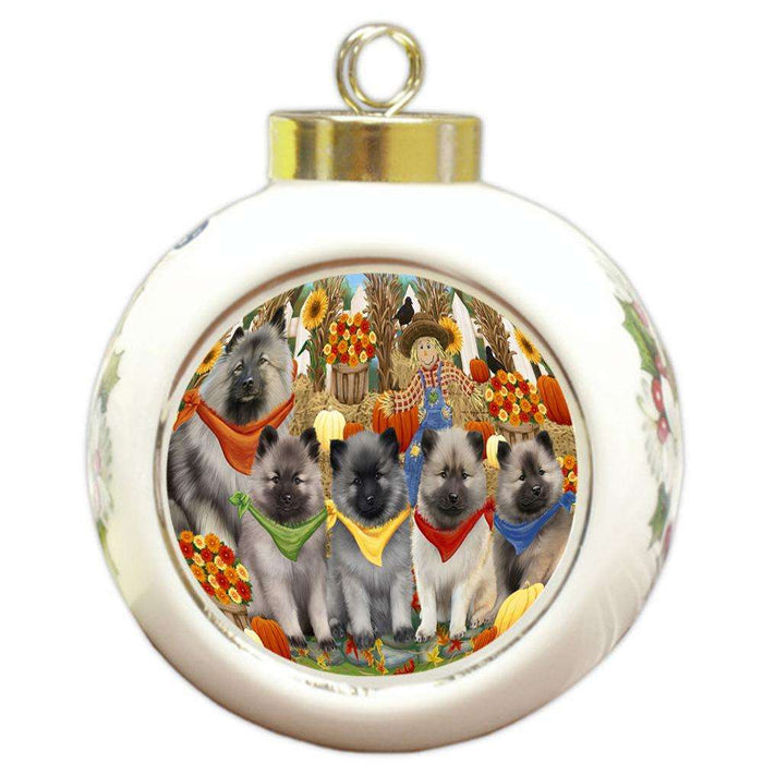 Harvest Time Festival Day Keeshonds Dog Round Ball Christmas Ornament RBPOR52374