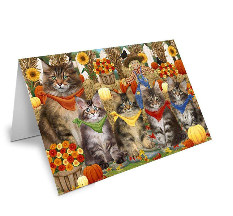 Harvest Time Festival Day Maine Coons Cat Handmade Artwork Assorted Pets Greeting Cards and Note Cards with Envelopes for All Occasions and Holiday Seasons GCD61154
