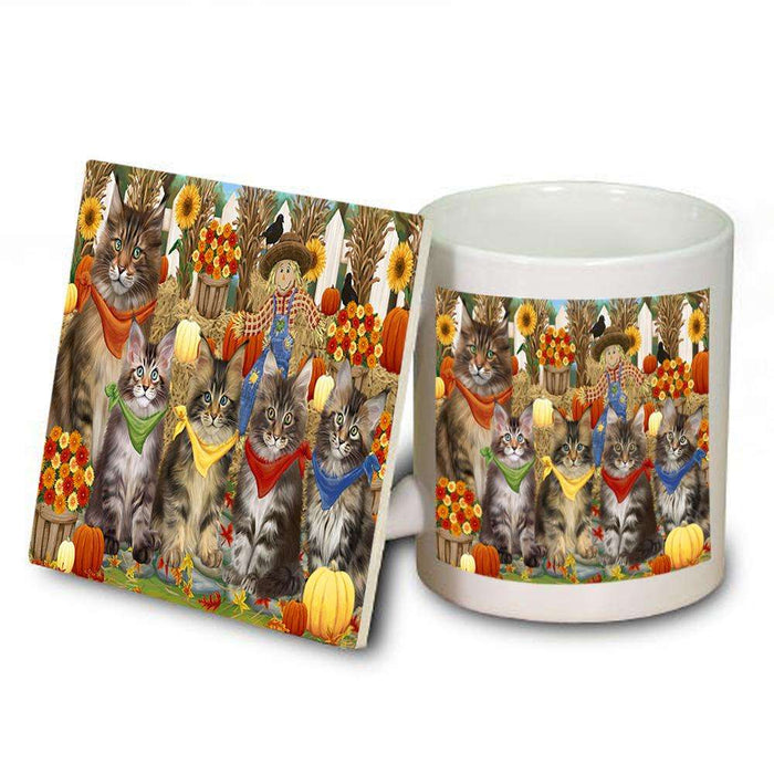 Harvest Time Festival Day Maine Coons Cat Mug and Coaster Set MUC52367