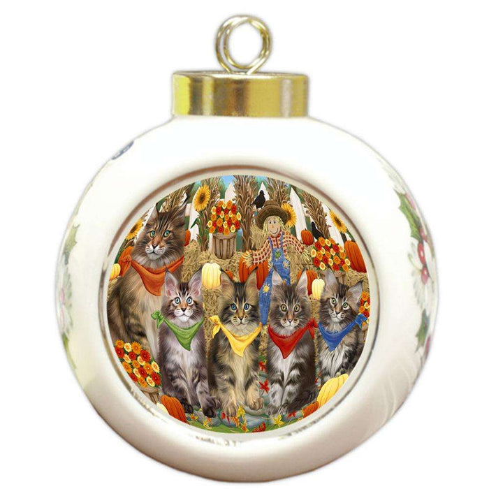 Harvest Time Festival Day Maine Coons Cat Round Ball Christmas Ornament RBPOR52375