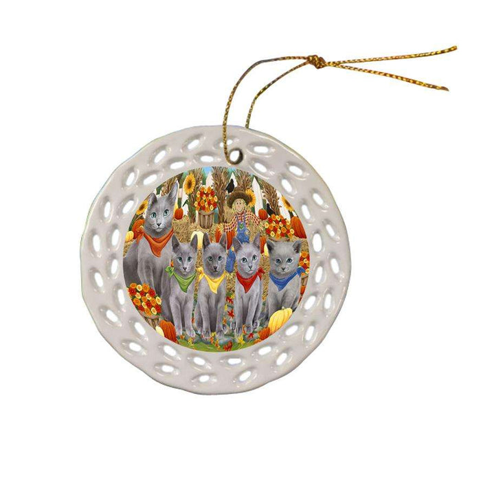 Harvest Time Festival Day Russian Blues Cat Ceramic Doily Ornament DPOR52376