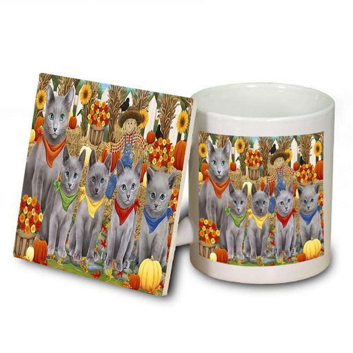 Harvest Time Festival Day Russian Blues Cat Mug and Coaster Set MUC52368