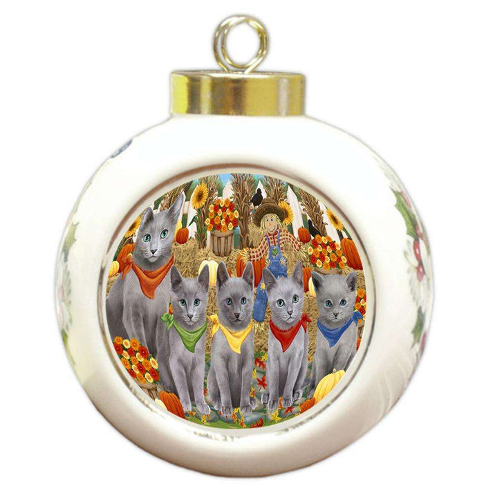 Harvest Time Festival Day Russian Blues Cat Round Ball Christmas Ornament RBPOR52376