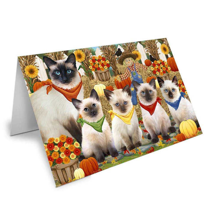 Harvest Time Festival Day Siamese Cats Handmade Artwork Assorted Pets Greeting Cards and Note Cards with Envelopes for All Occasions and Holiday Seasons GCD61160
