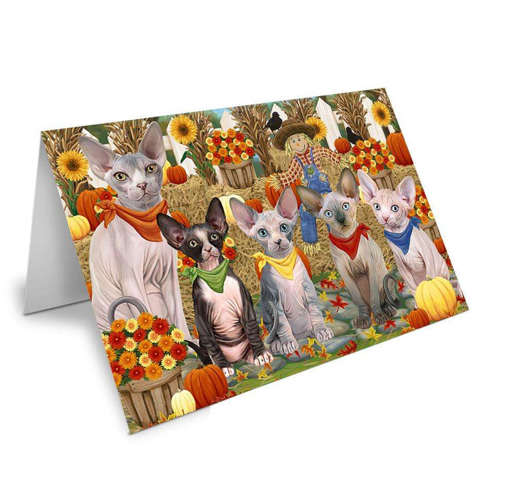 Harvest Time Festival Day Sphynx Cats Handmade Artwork Assorted Pets Greeting Cards and Note Cards with Envelopes for All Occasions and Holiday Seasons GCD61163