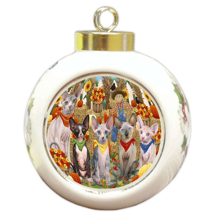 Harvest Time Festival Day Sphynx Cats Round Ball Christmas Ornament RBPOR52378