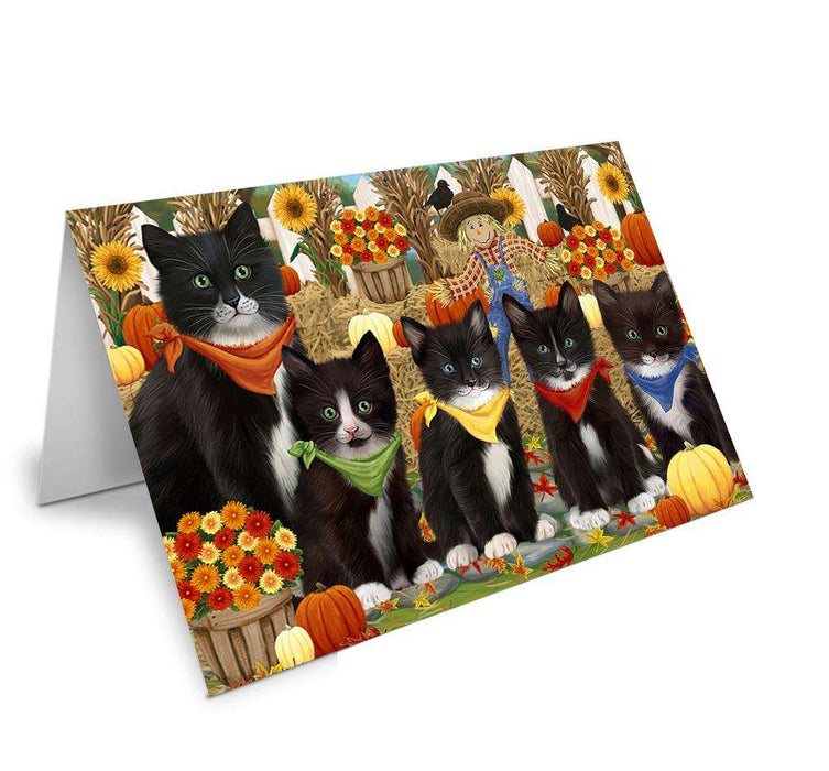 Harvest Time Festival Day Tuxedo Cats Handmade Artwork Assorted Pets Greeting Cards and Note Cards with Envelopes for All Occasions and Holiday Seasons GCD61166