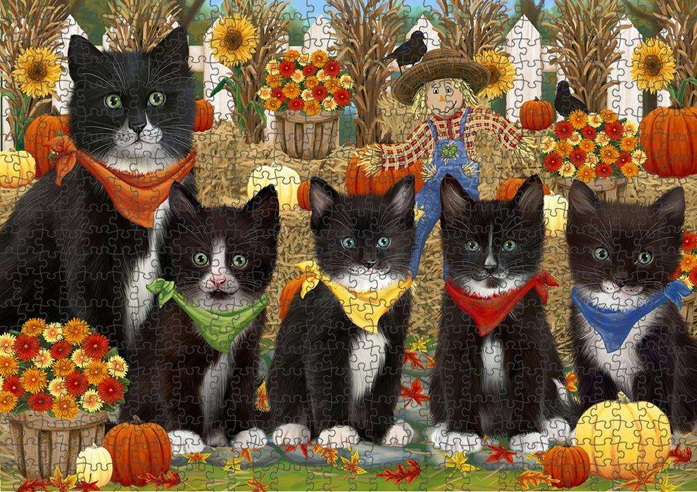 Harvest Time Festival Day Tuxedo Cats Puzzle with Photo Tin PUZL61068