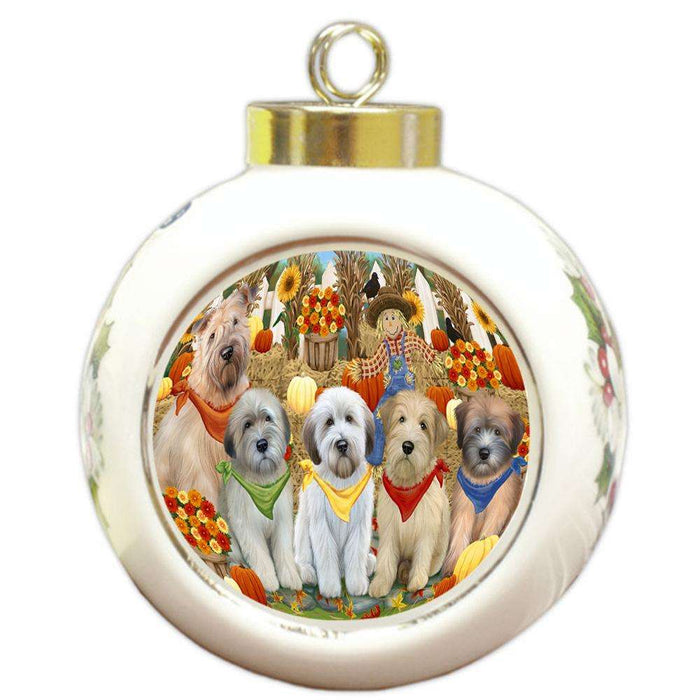 Harvest Time Festival Day Wheaten Terriers Dog Round Ball Christmas Ornament RBPOR52380