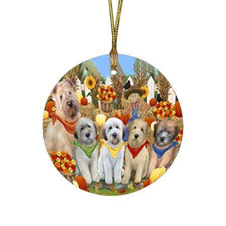 Harvest Time Festival Day Wheaten Terriers Dog Round Flat Christmas Ornament RFPOR52371