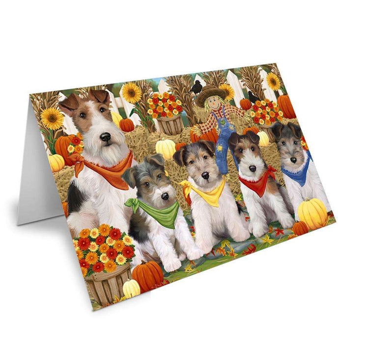 Harvest Time Festival Day Wire Fox Terriers Dog Handmade Artwork Assorted Pets Greeting Cards and Note Cards with Envelopes for All Occasions and Holiday Seasons GCD61172