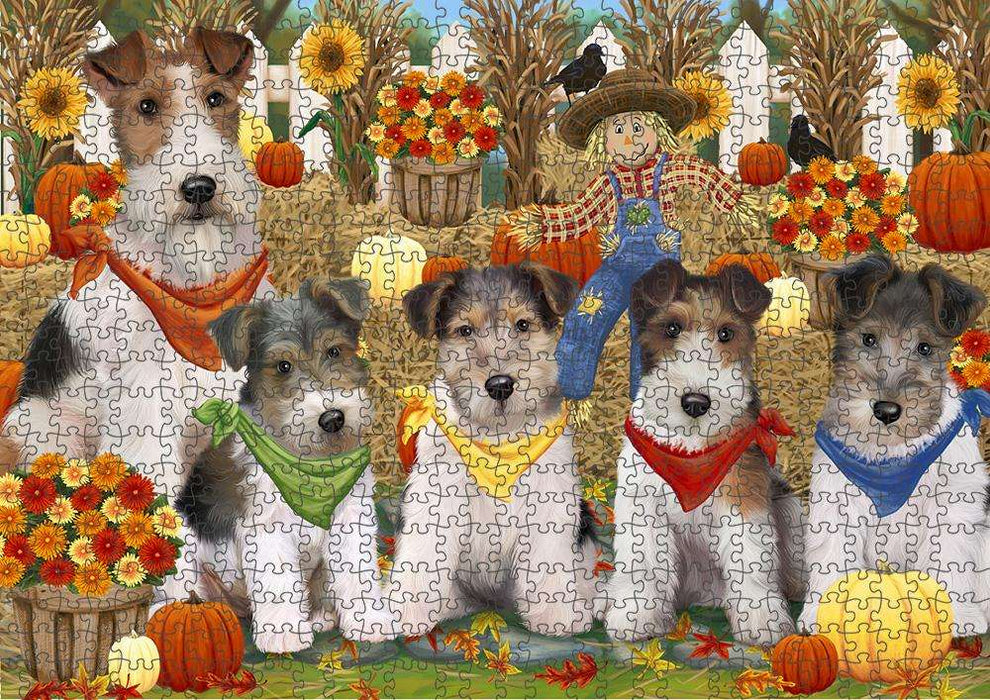Harvest Time Festival Day Wire Fox Terriers Dog Puzzle with Photo Tin PUZL61074