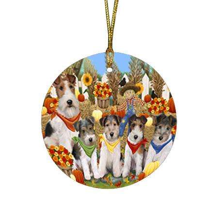 Harvest Time Festival Day Wire Fox Terriers Dog Round Flat Christmas Ornament RFPOR52372