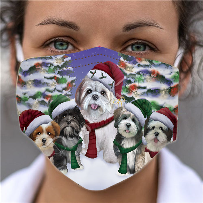 Havanese Dogs Christmas Family Portrait in Holiday Scenic Background Face Mask FM48352
