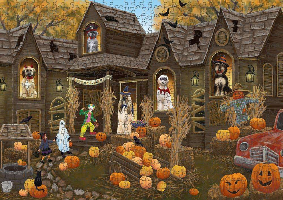 Haunted House Halloween Trick or Treat Afghan Hounds Dog Puzzle with Photo Tin PUZL62878