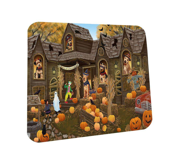 Haunted House Halloween Trick or Treat Airedale Terriers Dog Coasters Set of 4 CST52786