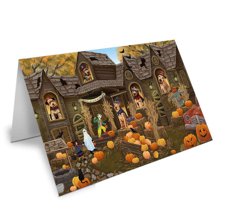 Haunted House Halloween Trick or Treat Airedale Terriers Dog Handmade Artwork Assorted Pets Greeting Cards and Note Cards with Envelopes for All Occasions and Holiday Seasons GCD62510
