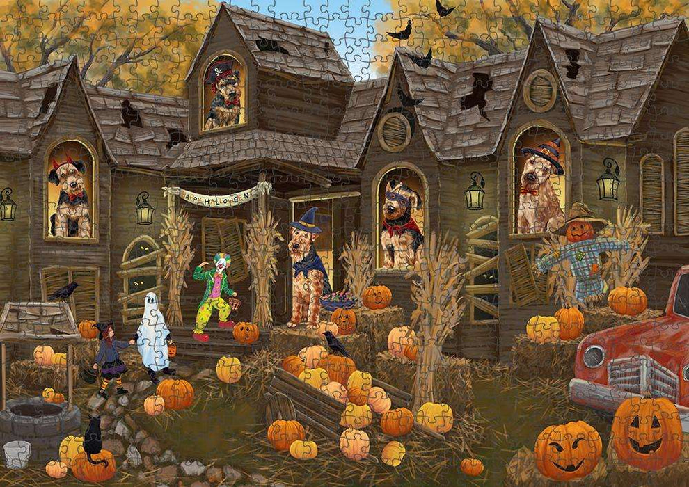 Haunted House Halloween Trick or Treat Airedale Terriers Dog Puzzle with Photo Tin PUZL62882