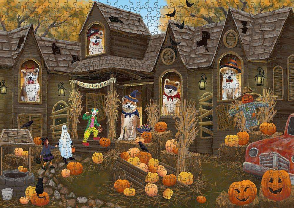 Haunted House Halloween Trick or Treat Akitas Dog Puzzle with Photo Tin PUZL62886