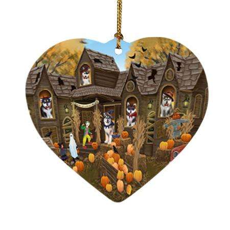 Haunted House Halloween Trick or Treat Alaskan Malamutes Dog Heart Christmas Ornament HPOR52829