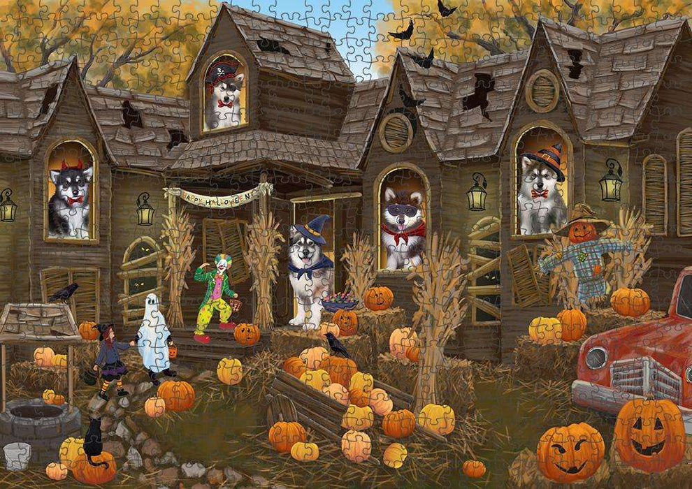 Haunted House Halloween Trick or Treat Alaskan Malamutes Dog Puzzle with Photo Tin PUZL62890