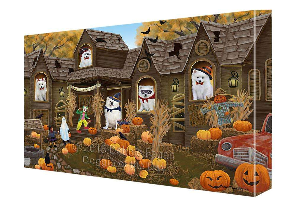 Haunted House Halloween Trick or Treat American Eskimos Dog Canvas Print Wall Art Décor CVS93320