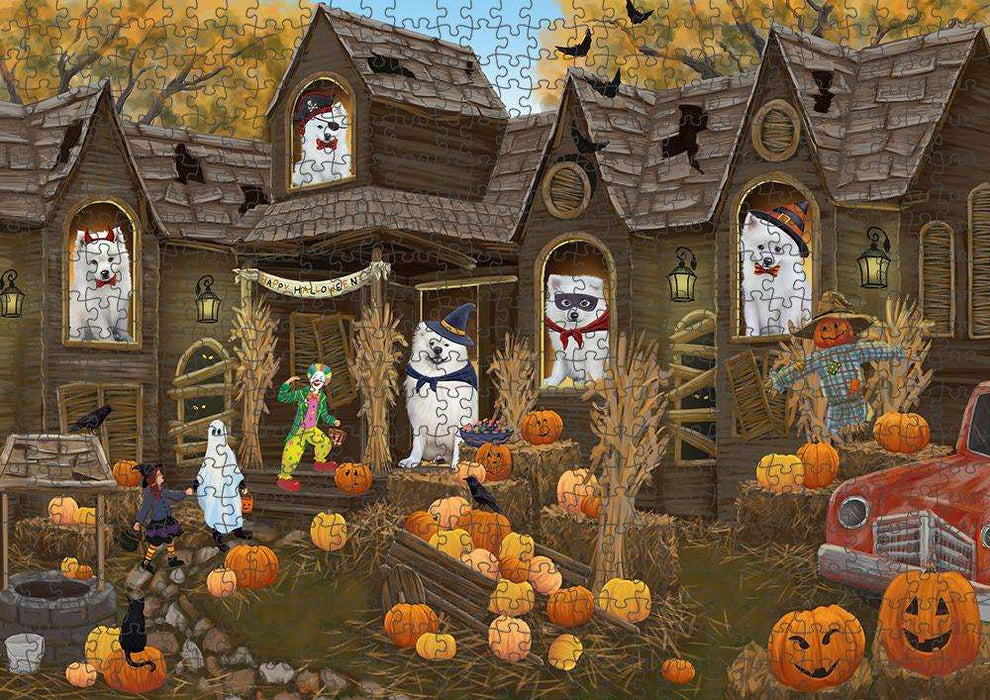 Haunted House Halloween Trick or Treat American Eskimos Dog Puzzle with Photo Tin PUZL62894