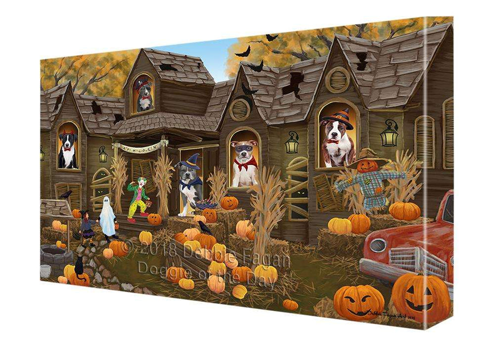 Haunted House Halloween Trick or Treat American Staffordshire Terriers Dog Canvas Print Wall Art Décor CVS93329
