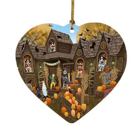 Haunted House Halloween Trick or Treat Australian Cattle Dogs Heart Christmas Ornament HPOR52833