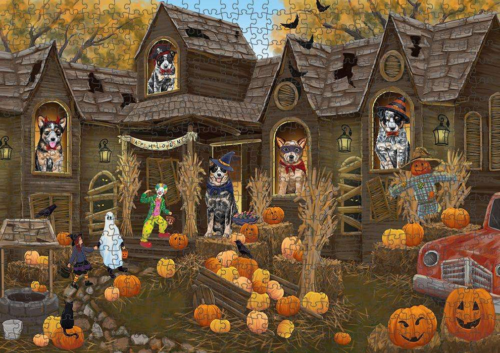 Haunted House Halloween Trick or Treat Australian Cattle Dogs Puzzle with Photo Tin PUZL62906