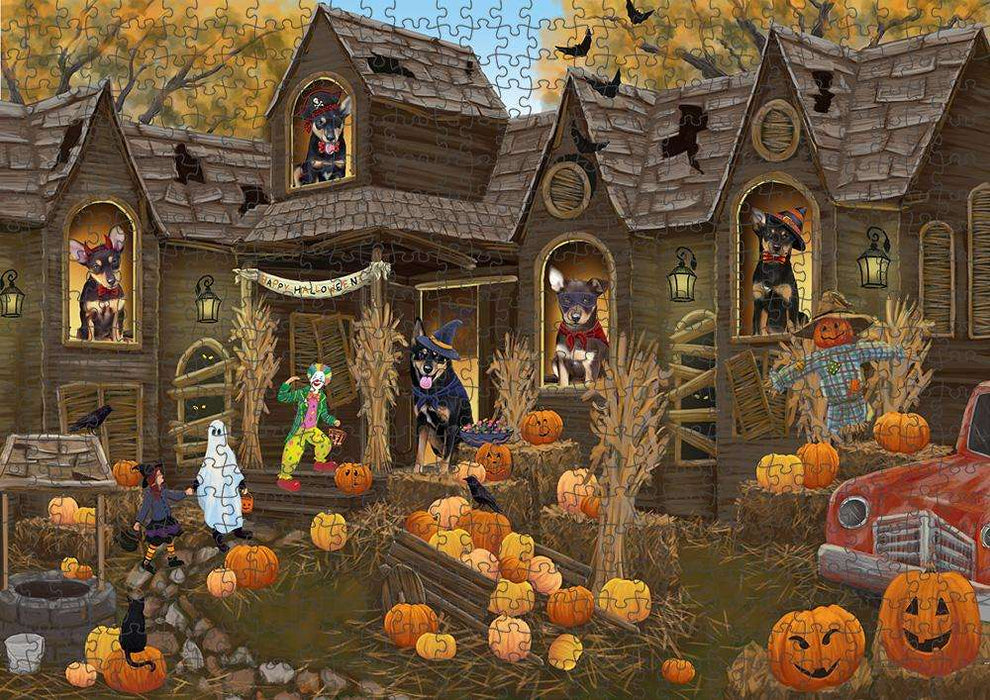 Haunted House Halloween Trick or Treat Australian Kelpies Dog Puzzle with Photo Tin PUZL62910