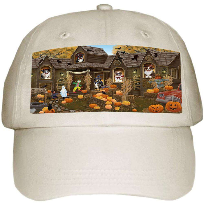 Haunted House Halloween Trick or Treat Australian Shepherds Dog Ball Hat Cap HAT62238