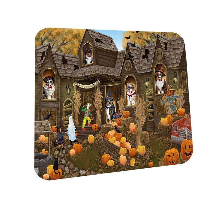 Haunted House Halloween Trick or Treat Australian Shepherds Dog Coasters Set of 4 CST52794