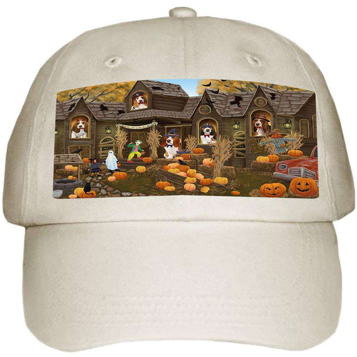 Haunted House Halloween Trick or Treat Basset Hounds Dog Ball Hat Cap HAT62244